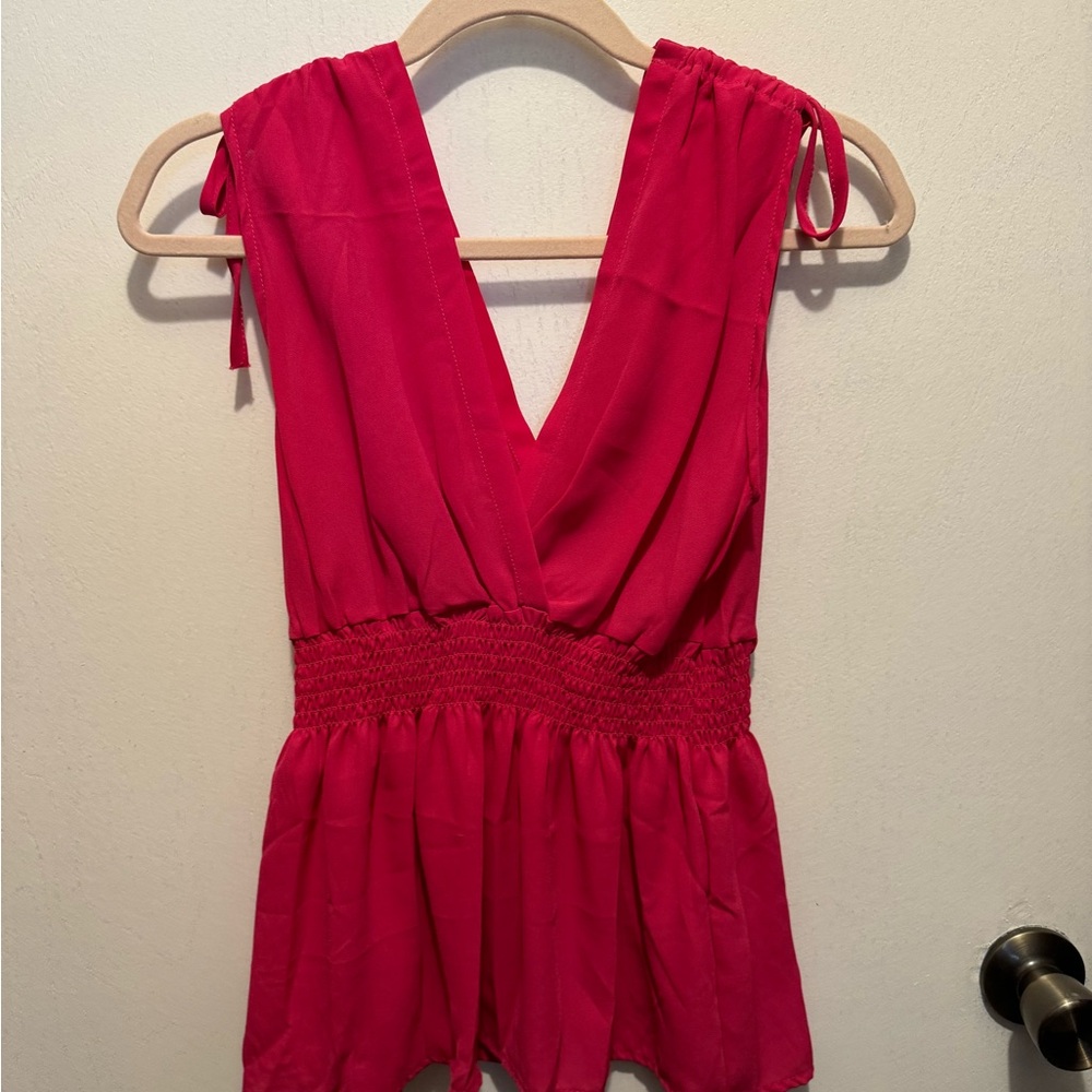 Red Wrap Smocked Peplum Blouse